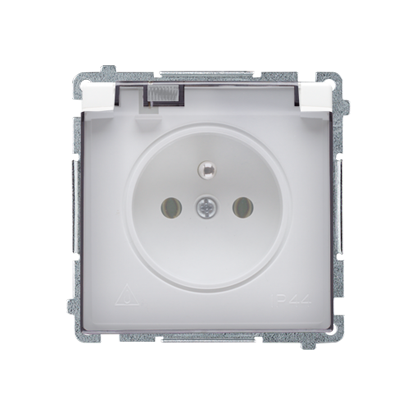 KONTAKT SIMON - GNIAZDO POJEDYNCZE Z UZIEMIENIEM 2P+Z KLAPKĄ DYMNĄ Z PRZESŁONAMI ZACISKI ŚRUBOWE 16A 250V IP44 BIAŁY BASIC - BMGZ1BZ.01/11A