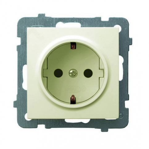 OSPEL - GNIAZDO POJEDYNCZE Z UZIEMIENIEM SCHUKO ECRU AS - GP-1GS/m/27