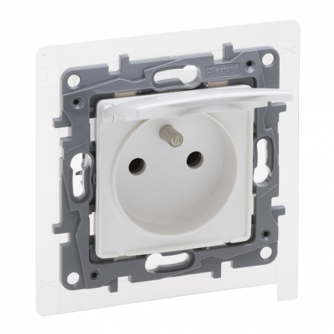 LEGRAND - GNIAZDO POJEDYNCZE Z UZIEMIENIEM 2P+Z Z PRZESŁONAMI ZACISKI ŚRUBOWE 16A 250V IP44 PERŁOWY NILOE SELECTION - 762437