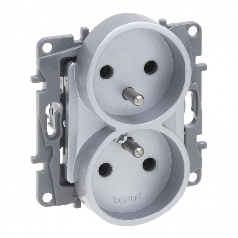 LEGRAND - NILOE SELECTION - GNIAZDO 2 X 2P+Z DO RAMEK WIELOKROTNYCH (BEZ PRZESŁONY, ZACISKI ŚRUBOWE) ALUMINIUM - 762135