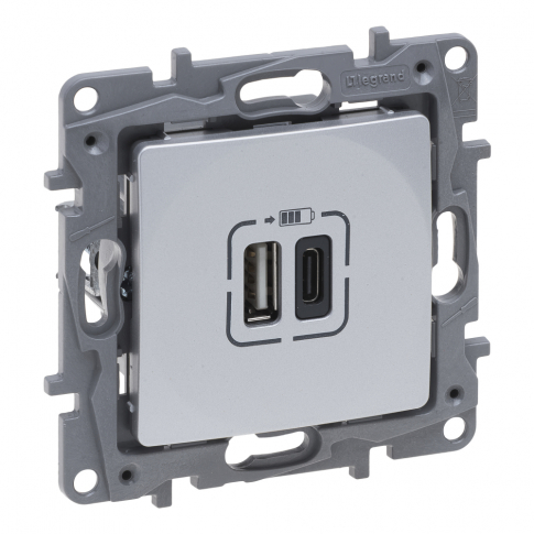 LEGRAND - NILOE SELECTION - GNIAZDO 2 X USB TYP A+C - 3 A ALUMINIUM - 762197