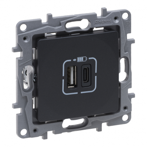 LEGRAND - GNIAZDO PODWÓJNE USB TYP A+C 3A ANTRACYT NILOE SELECTION - 762297