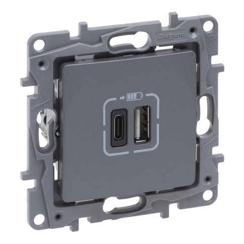 LEGRAND - NILOE SELECTION - GNIAZDO 2 X USB TYP A+C - 3 A STAL - 762397