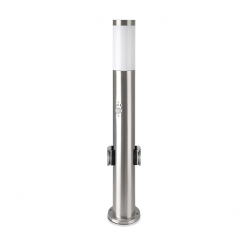 V-TAC -  Lampa BOLLARD / Obudowa: Stal nierdzewna z PIR i gniazdem / Wysokość: 60cm / Gniazdo: E27 / IP44 / Kolor: Satynowy nikiel - 8977
