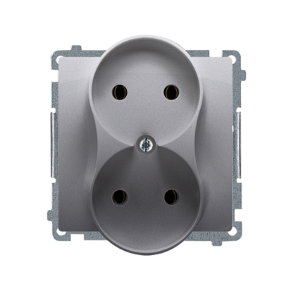 KONTAKT SIMON - Gniazdo wtyczkowe podwójne bez uziemienia (moduł), ?16A, 250V~, zaciski śrubowe; stal inox - BMG2M.01/21