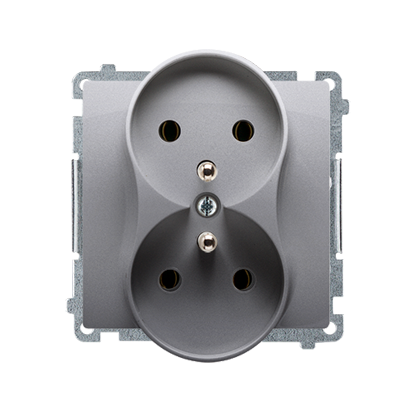 KONTAKT SIMON - GNIAZDO PODWÓJNE Z UZIEMIENIEM 2X2P+Z ZACISKI ŚRUBOWE 16A 250V IP20 INOX BASIC - BMGZ2M.01/21