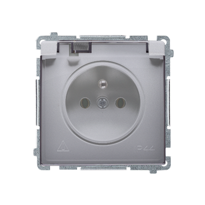 KONTAKT SIMON - Gniazdo wtyczkowe z uziemieniem, bryzgoszczelne IP44 (moduł) 16A, 250V~, zaciski śrubowe. Klapka transparentna; stal inox - BMGZ1B.01/21A