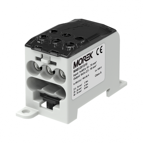 MOREK - OJL200A szary blok dystrybucyjny - rozdzielczy we. 1xAl/Cu70 wyj.  6xCu 16mm2 1000VAC/DC - MAB1201S10