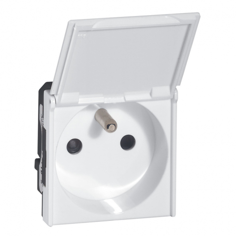 LEGRAND - MOSAIC GN 2P+Z Z KLAPKĄ PODŁĄCZENIE PRZEZ ZAC AUTOMATYCZNE-2 MODUŁY BIAŁE 16A-250V~ - 278149L