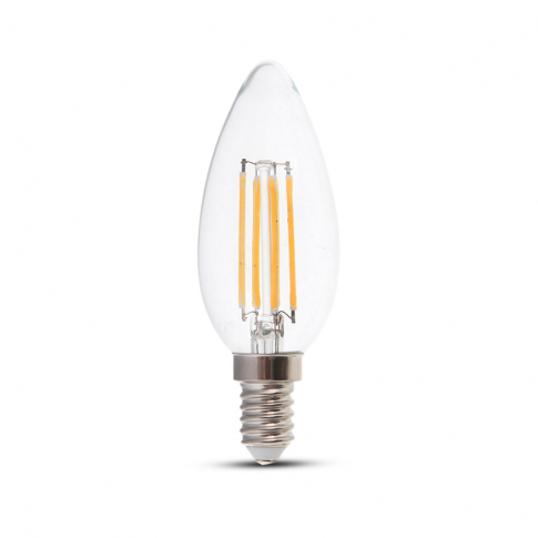 V-TAC -  6W C35 Filament / Klosz Transparentny/ Barwa:3000K / Trzonek: E14 / Skuteczność: 130lm/W - 2848
