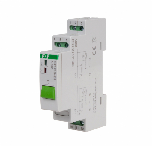 F&F - Przekaźnik bistabilny BIS-411B-LED z przyciskiem do sterowania ręcznego, na szynę DIN, z przekaźnikiem inrush 160A/20ms - BIS-411B-LED