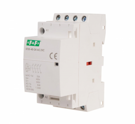 F&F - Stycznik modułowy, montaż na szynie, styki 4xNO, 25A, 24V DC - ST25-40-24ACDC