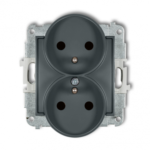 KARLIK - MINI; Mechanizm gniazda podwójnego do ramki z /uz 2x2P+z grafit mat - 28MGPR-2zp
