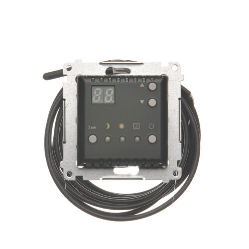 KONTAKT SIMON - Regulator temperatury z wyświetlaczem z czujnikiem zewnętrznym (moduł) 16(2) A, 230V~; czarny  *W komplecie czujnik zewnętrzny (sonda) - DTRNSZ.01/49
