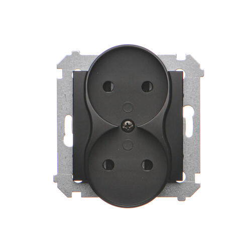 KONTAKT SIMON - Gniazdo wtyczkowe bez uziemienia z przesłonami podwójne (moduł) 16A, 250V~, zaciski śrubowe; czarny *Do ramek S54 PREMIUM - DG2MZ.01/49