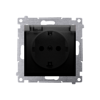 KONTAKT SIMON - Gniazdo Schuko do wersji IP44 z przesłonami z uszczelką ramki (moduł) 16A, 250V~, zaciski śrubowe, klapka transparentna; czarny - DGSZ1BZ.01/49A