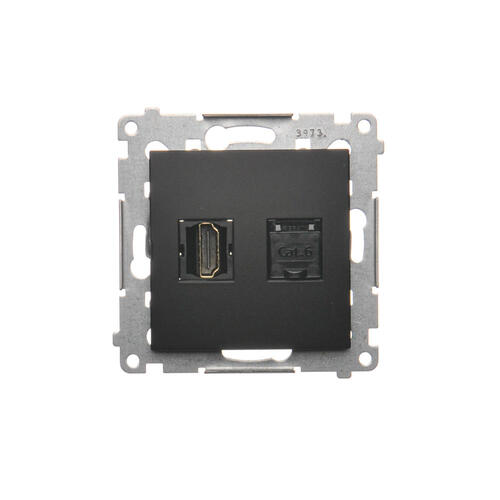 KONTAKT SIMON - Gniazdo HDMI + RJ45 kat.6. (moduł); czarny - DGHRJ45.01/49