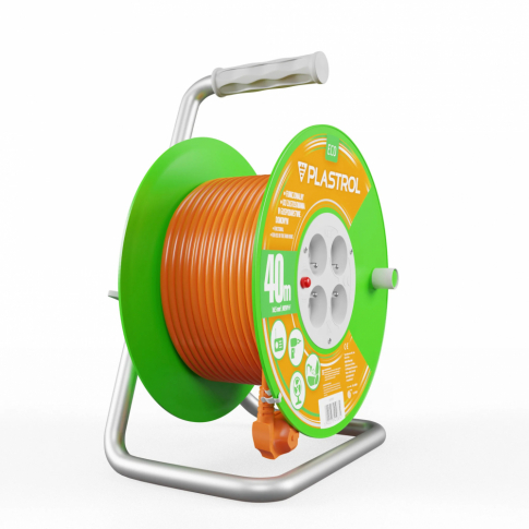 PLASTROL - PRZEDŁUŻACZ BĘBNOWY ECO LINE, 4x2p+Z, 16A, 3680W, PRZEWÓD 3x1,5mm H05VV-F; 40m POMARAŃCZOWY - PB-ST/D/40M/3X1,5/H05VV-F ECO POM
