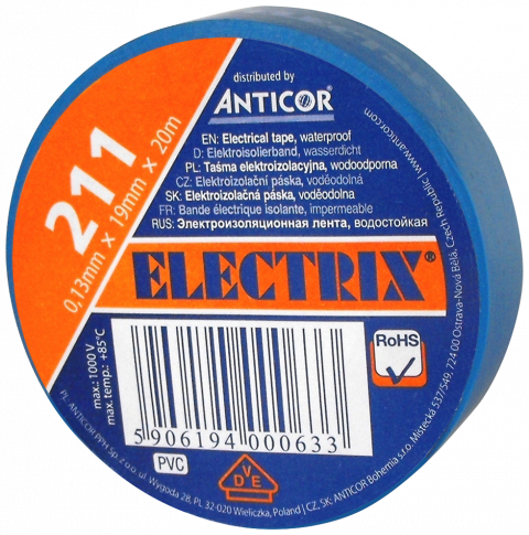 ANTICOR - TAŚMA ELEKTROIZOLACYJNA 19X20 NIEBIESKA ANTICOR ELECTRIX 211 - PE-2112003-0019020