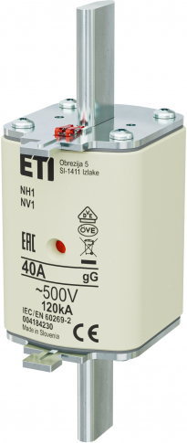 ETI - WKŁADKA TOPIKOWA NH - ZWŁOCZNA / KOMBI NH1 GG 40A/500V - 004184230