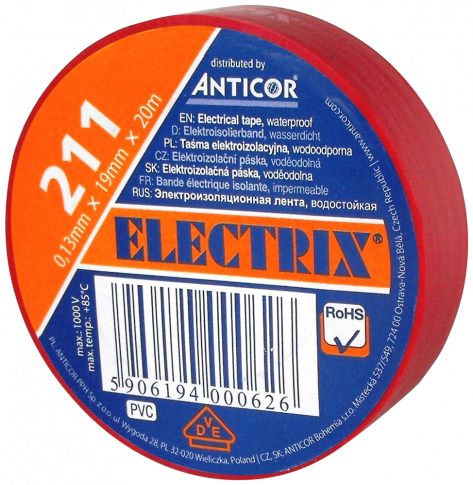ANTICOR - TAŚMA ELEKTROIZOLACYJNA 19X20 CZERWONA ELECTRIX 211 - PE-2112002-0019020