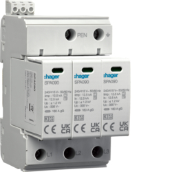 HAGER - SPD Ogr. przepięć T1+T2 MOV 3P sieć TN-C Iimp=37,5kA In=50kA Up?1,2kV styk  - SPA930