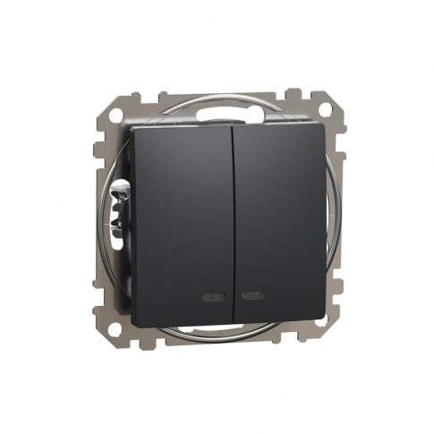 SCHNEIDER ELECTRIC - ŁĄCZNIK PODWÓJNY Z PODŚWIETLENIEM CZARNY ANTRACYT 10AX 250V SEDNA DESIGN - SDD114105L