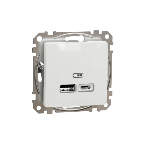 SCHNEIDER ELECTRIC - ŁADOWARKA USB TYP A + TYP C 2.4A/2.1A ZACISKI ŚRUBOWE BIAŁY SEDNA DESIGN - SDD111402