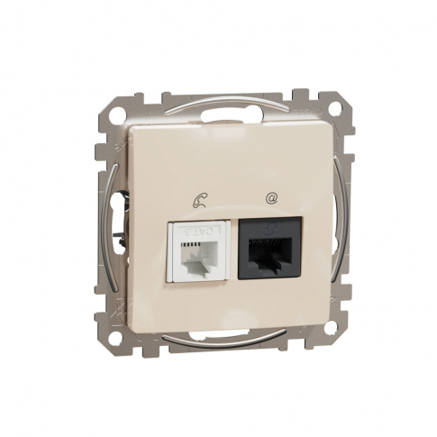 SCHNEIDER ELECTRIC - Sedna Design, Gniazdo komputerowo-telefoniczne (RJ45 kat.5e UTP + RJ11), beżowy - SDD112458