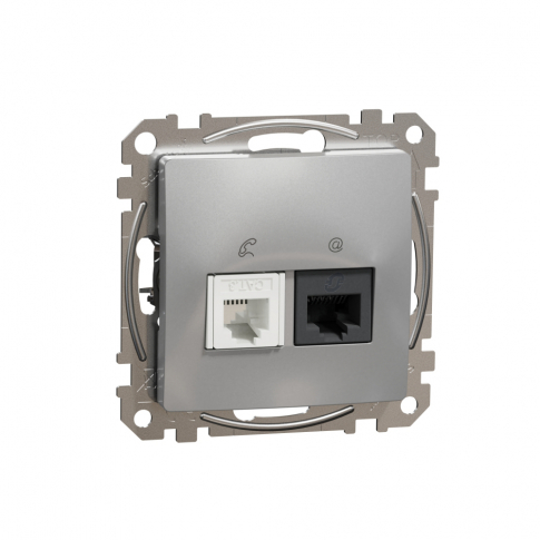 SCHNEIDER ELECTRIC - Sedna Design, Gniazdo komputerowo-telefoniczne (RJ45 kat.5e UTP + RJ11), srebrne aluminium - SDD113458