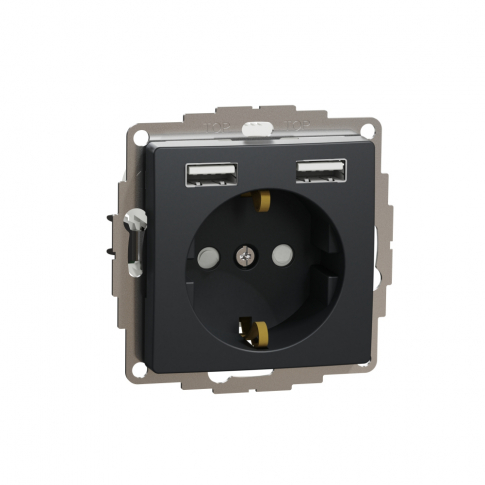 SCHNEIDER ELECTRIC - Sedna Design, Gniazdo schuko z USB A+A 2,4A, czarny antracyt - SDD114052