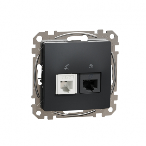 SCHNEIDER ELECTRIC - Sedna Design, Gniazdo komputerowo-telefoniczne (RJ45 kat.5e UTP + RJ11), czarny antracyt - SDD114458