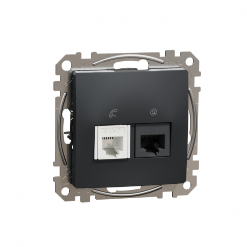SCHNEIDER ELECTRIC - Sedna Design, Gniazdo komputerowo-telefoniczne (RJ45 kat.6 UTP + RJ11), czarny antracyt - SDD114468