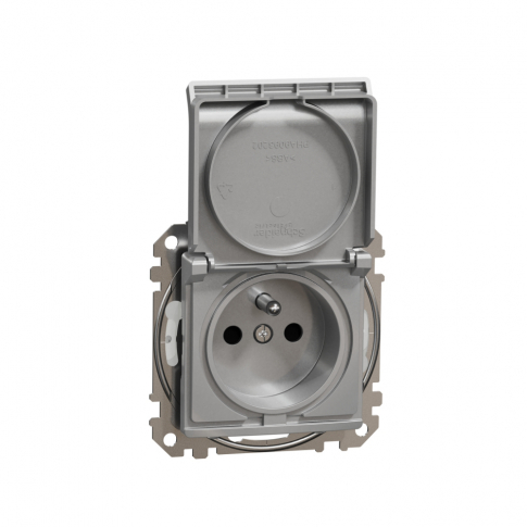 SCHNEIDER ELECTRIC - Sedna Design, Gniazdo 2P+PE z przesłonami IP44 (zaciski bezgwintowe), srebrne aluminium - SDD213014
