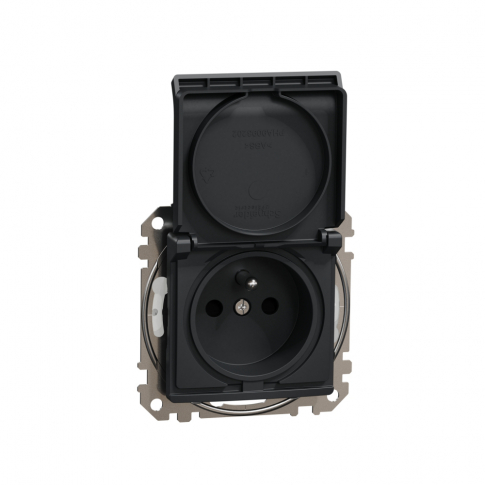 SCHNEIDER ELECTRIC - GNIAZDO POJEDYNCZE BRYZGOSZCZELNE Z KLAPKĄ 2P+Z IP44 ZŁĄCZA AUTOMATYCZNE CZARNYANTRACYT SEDNA DESIGN - SDD214014