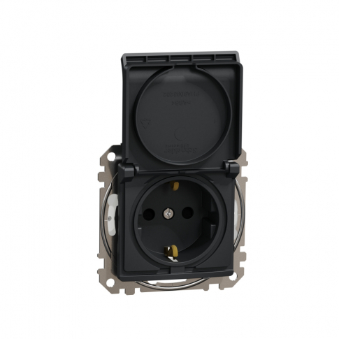 SCHNEIDER ELECTRIC - Sedna Design, Gniazdo schuko z przesłonami IP44, czarny antracyt - SDD214023