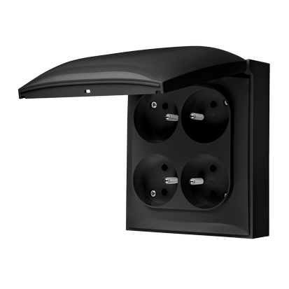 KONTAKT SIMON - Gniazdo wtyczkowe IP44, 4-krotne z uziemieniem, klapka w kolorze pokrywy ?16 A, 250 V~, szybkozłącza; czarny - ACGZ4C/49