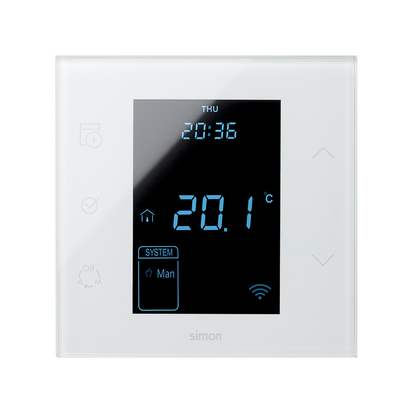 KONTAKT SIMON - Termostat iO z czujnikiem wewnętrzym 10A, 127-230V, zaciski śrubowe. !Wersja kompletna - monoblock do puszki 1-krotnej.; biały - 10000810-130