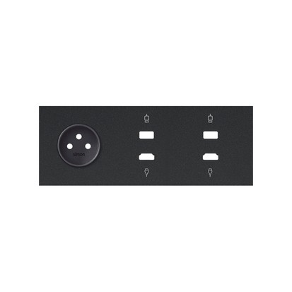 KONTAKT SIMON - Panel 3-krotny: 1 gniazdo + 1 HDMI + 1 USB + 1 HDMI + 1 USB; czarny mat - 10020318-238