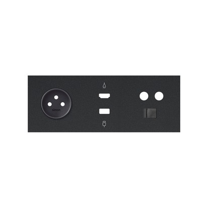 KONTAKT SIMON - Panel 3-krotny: 1 gniazdo + 1 HDMI + 1 USB + 1 TV + 1 RJ45; czarny mat - 10020317-238