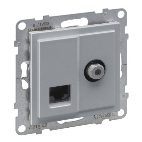 LEGRAND - GNIAZDO TV TYP "F" 1.5 DB + RJ45 KAT 6 UTP ALUMINIUM SUNO - 721362