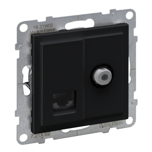 LEGRAND - GNIAZDO TV TYP "F" 1.5 DB + RJ45 KAT 6 UTP CZARNY SUNO - 721462