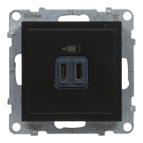 LEGRAND - GNIAZDO ŁADOWARKA PODWÓJNA USB TYP C + C 3 A 5V CZARNY SUNO - 721431