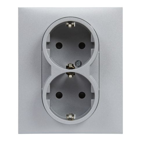 LEGRAND - GNIAZDO SCHUKO 2X2P+Z Z PRZESŁONĄ - ZACISKI AUTOMATYCZNE (MONOBLOK) ALUMINIUM SUNO - 721326