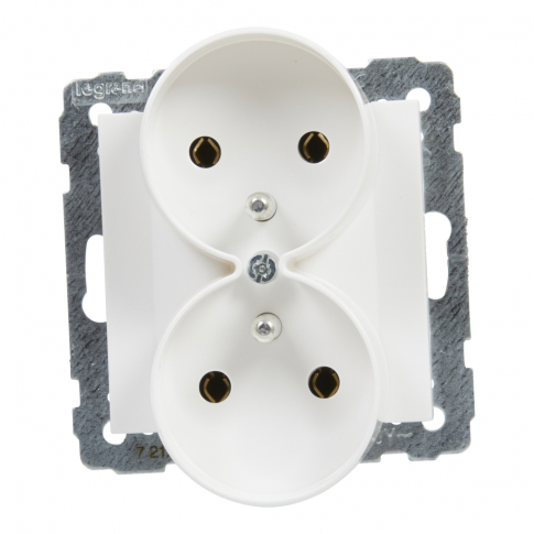LEGRAND - GNIAZDO PODWÓJNE Z UZIEMIENIEM 2X2+Z Z PRZESŁONAMI 16A 250V ZACISKI ŚRUBOWE BIAŁY SUNO - 721191