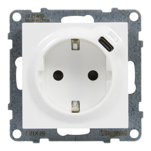 LEGRAND - GNIAZDO SCHUKO 2P+Z - 16 A - 250 V~ - + USB TYP C - 1,5 A - 5 V BIAŁY SUNO - 721129