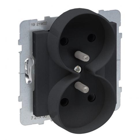 LEGRAND - GNIAZDO PODWÓJNE Z UZIEMIENIEM 2X2+Z Z PRZESŁONAMI 16A 250V ZACISKI AUTOMATYCZNE CZARNY SUNO - 721490