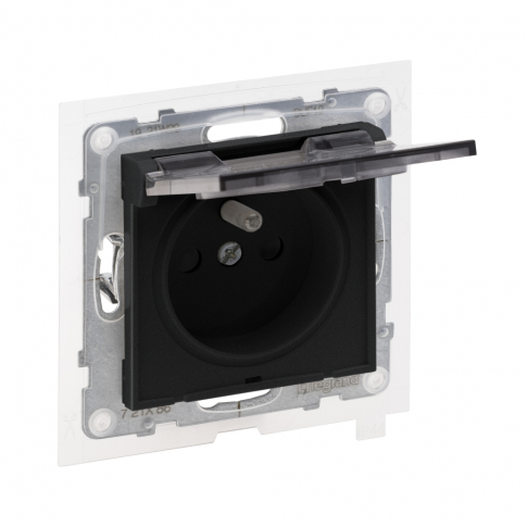 LEGRAND - GNIAZDO POJEDYNCZE IP44 Z KLAPKĄ  2P+Z 16 A 250V ZACISKI AUTOMATYCZNE CZARNY SUNO - 721486
