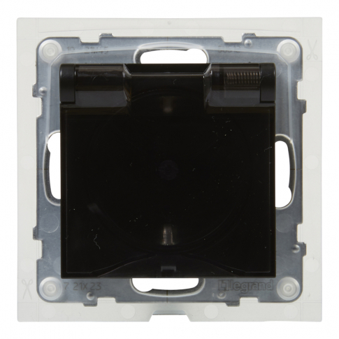 LEGRAND - GNIAZDO POJEDYNCZE SCHUKO 2P+Z 16 A 250V Z KLAPKĄ IP44 ZACISKI AUTOMATYCZNE CZARNY  SUNO - 721423