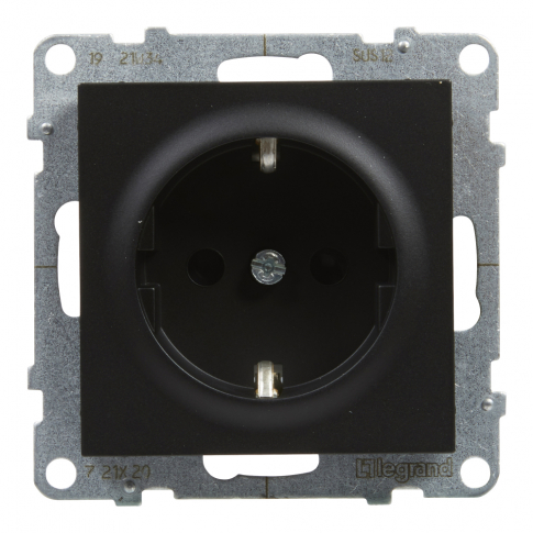 LEGRAND - GNIAZDO POJEDYNCZE SCHUKO 2P+Z 16 A 250V Z PRZEŁONĄ  ZACISKI AUTOMATYCZNE CZARNY SUNO - 721420